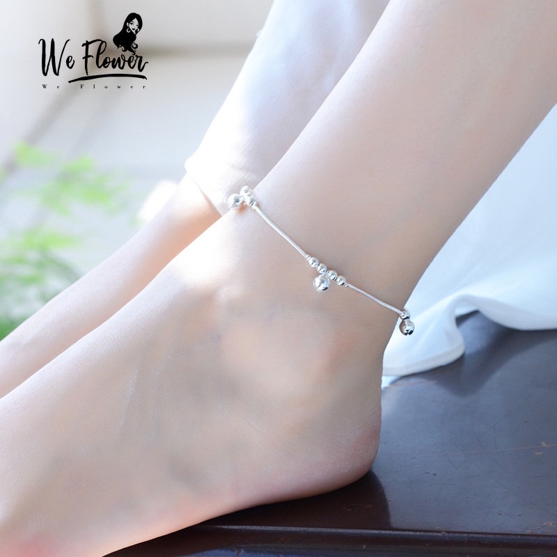 Kami Bunga ins Trendi s925 Perak Manik-Manik Beruntung Kecil Kaki Rantai Gelang Kaki Untuk Wanita Perempuan Elegan Liburan Musim Panas Pantai Sandal Ankle Chain Leg Perhiasan Aksesoris