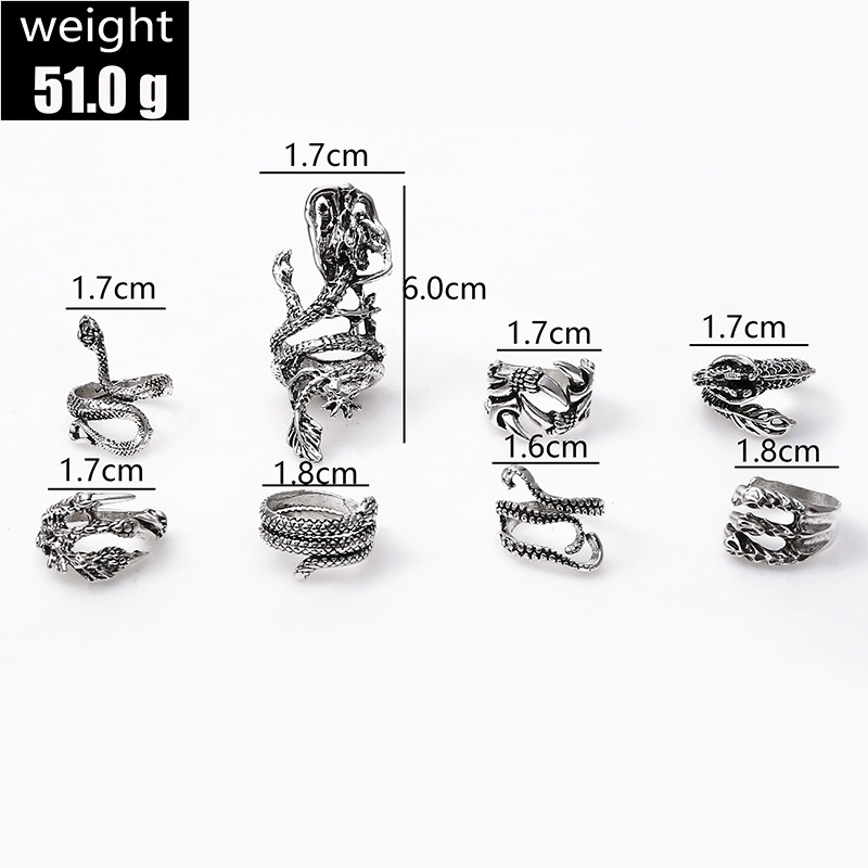 8pcs /Set Kepribadian Berlebihan Medusa Cincin Ular Punk Cakar Elang Pctopus Cincin Set Wanita Pria Unisex Perhiasan