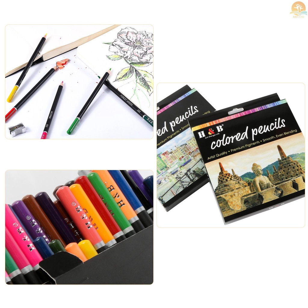 In Stock H&amp;B Pensil Warna Minyak Set 50warna Sketsa Pensil Warna Pra Diasah Perlengkapan Seni Untuk Pelajar Dewasa Artis Gambar Sketsa Buku Mewarnai Dekorasi DIY Proyek P