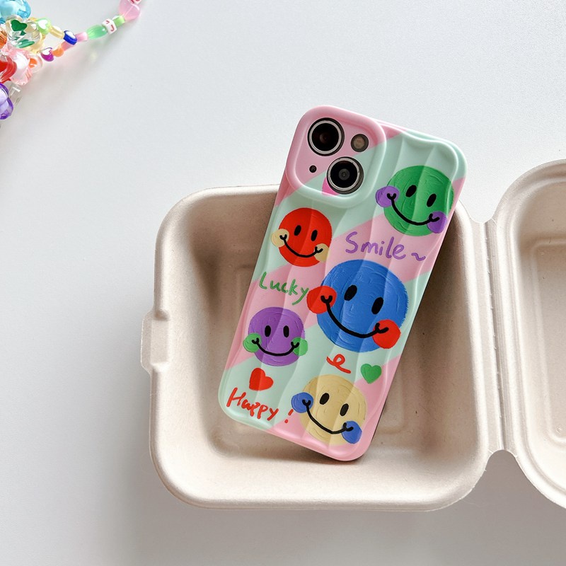 Happy Colorful Smile Wave Soft Silicon Case HP iP iPhone 14 + Plus 12 13 Pro Max 11 IMD Casing Apple