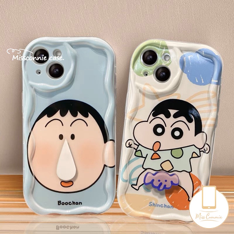 IPHONE Casing Ponsel Kartun Tepi Melengkung Bergelombang 3D Kompatibel Untuk Iphone11 13 14 12 Pro Max 7Plus X XR 78 6 6s Plus XS Max SE 2020krayon Lucu Shin-chan Shockproof Soft Cover