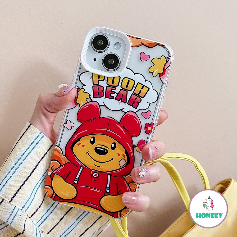 IPHONE Casing Ponsel Beruang Pooh Kartun Lucu Kompatibel Untuk Iphone14 Pro13 /14 12/12Pro 11 Pro Max XR Xs7 8Plus Warna-Warni 3-in-1 Shockproof Back Cover