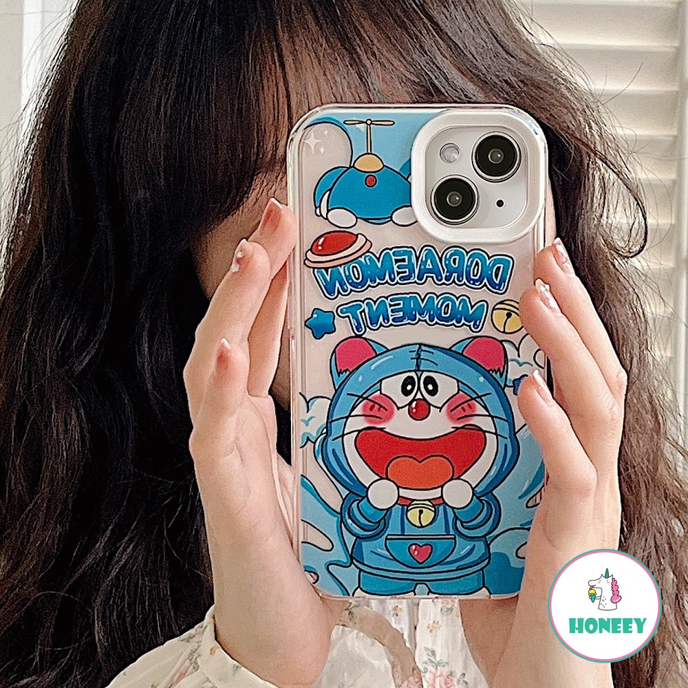 Kartun Strawberry Bear Doraemon Phone Case Kompatibel Untuk iPhone 14 Pro 13 12 11 Pro Max Casing iPhone 11xr XS 7 8plus 3-in-1 Bening Cover Pelindung