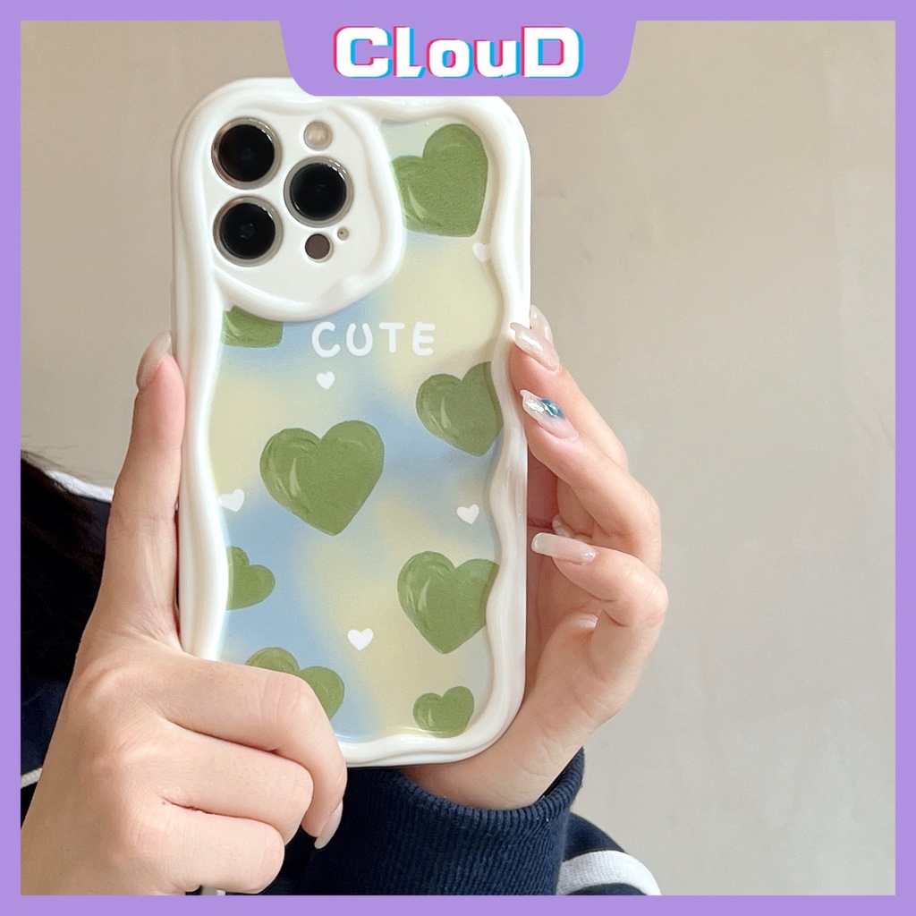 Casing Tepi Melengkung Bergelombang 3D Untuk Redmi 9T 9A A2 9C NFC 10C 10A A1 9 10 POCO M3 Redmi Note12 11 8 11s 10s 9 10 Pro Max Art Cat Minyak Green Love Heart Case Dengan Tangan Bunga Gelang Tangan