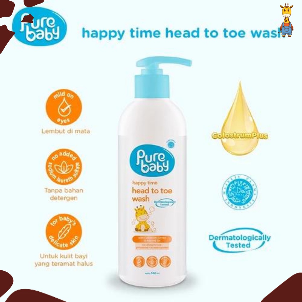 Pure Baby Happy Head To Wash Pump 350ml - Sabun Shampo Bayi 2in1