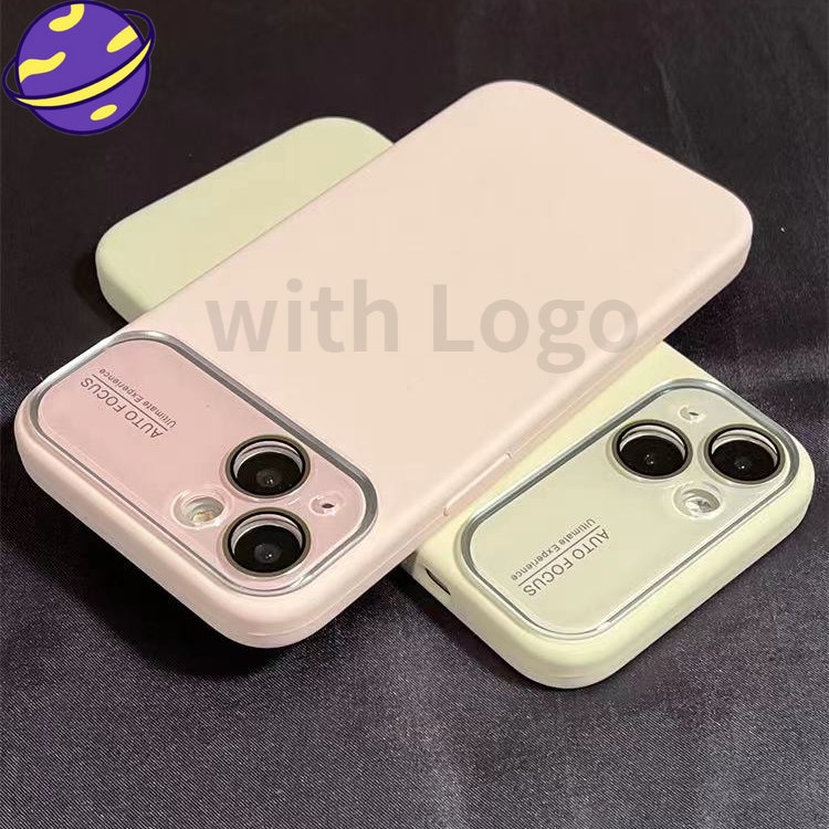 IPHONE Penutup Lensa Kaca Jendela Besar Pelindung Casing Lembut Cocok Untuk Iphone14 13 12 Pro Max Casing Ponsel Silikon Cair Warna Solid Dengan Logo