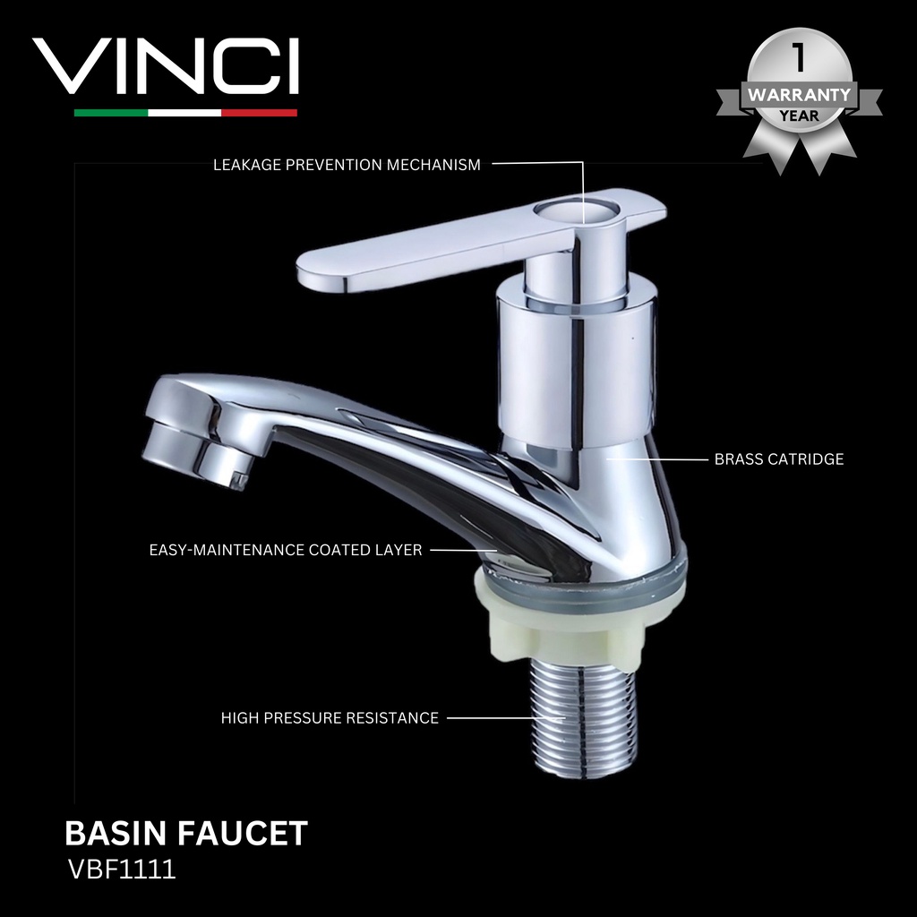 Vinci VBF1111 Keran Air Wastafel Kran Cuci Tangan Engkol Putar Chrome