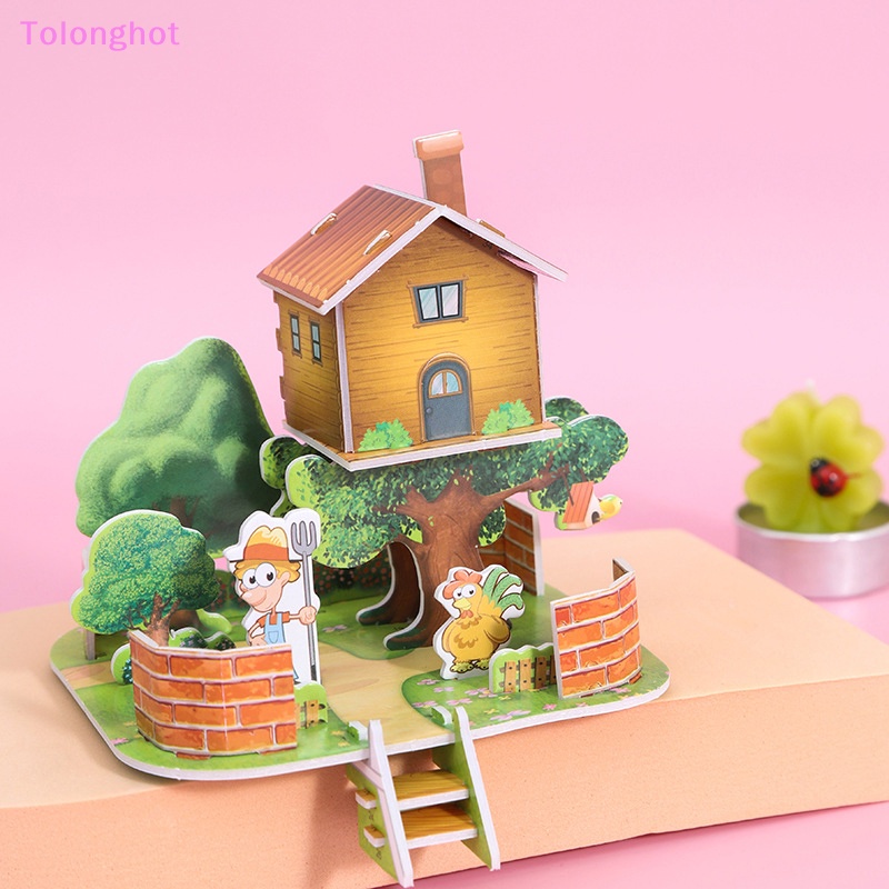 Tolonghot&gt; 1Set DIY Kartu Puzzle 3D Tiga Dimensi Handmade Model Rumah Anak Merakit Mainan Edukasi Sumur