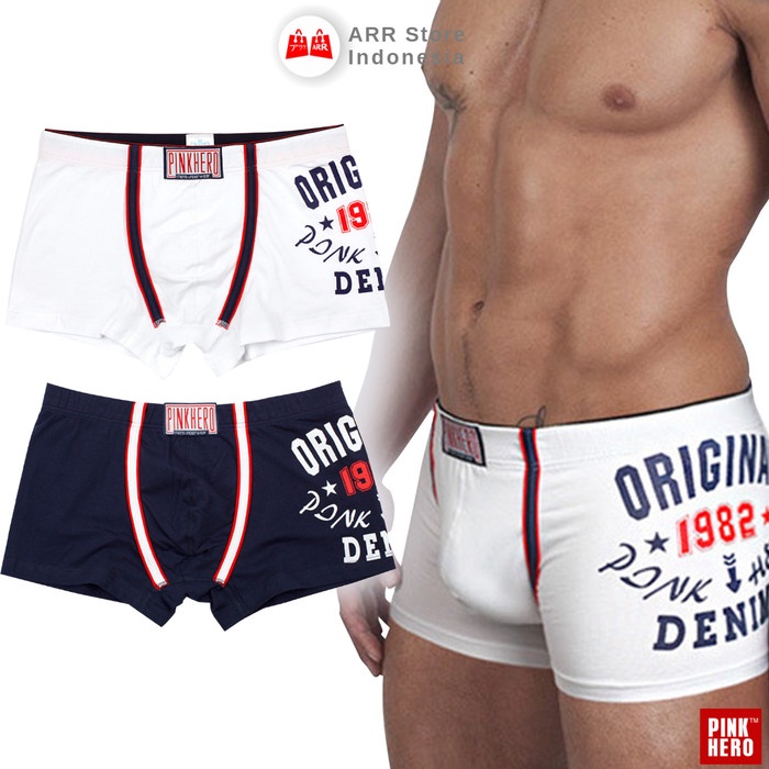 Celana Dalam Boxer Pria PINK HERO Bahan Katun Polos Size M to XXL