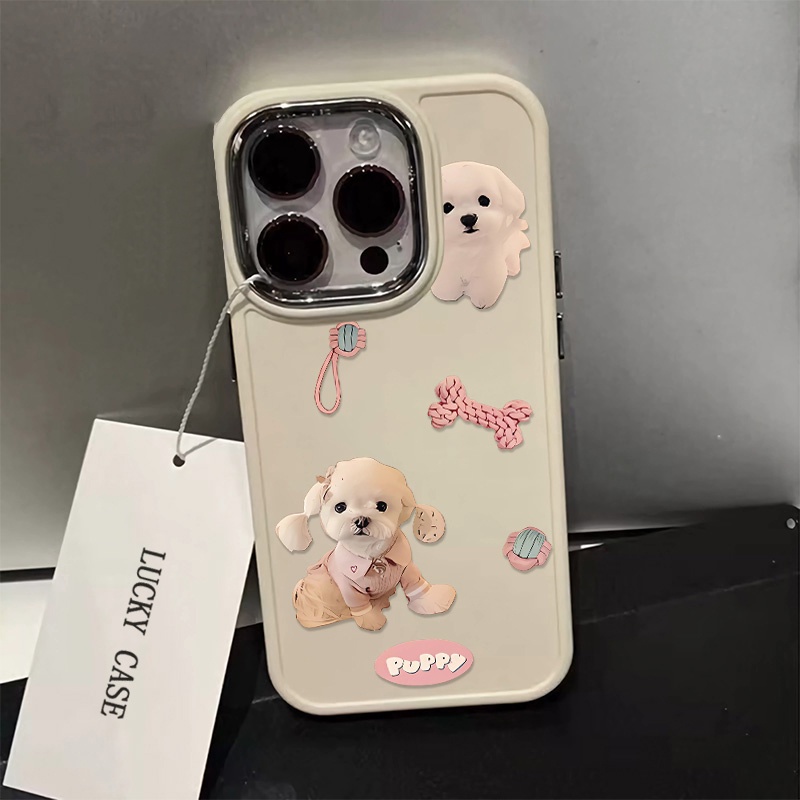 IPHONE Tombol Logam Casing Ponsel Puppy Lucu Kompatibel Untuk Iphone14 13 12 11 Pro Max XS X XR 8 +7Plus Casing Silikon Lembut Shockproof Cover Cell Precticer