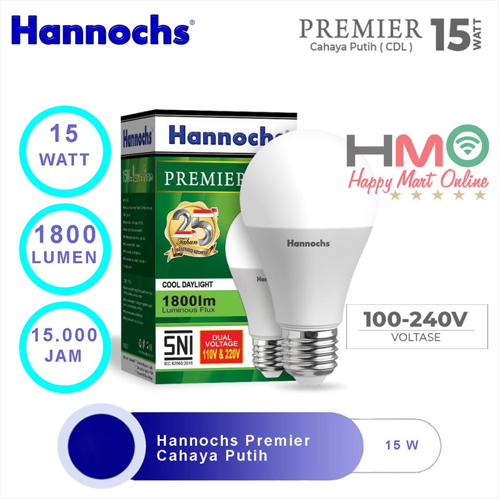 Lampu LED Hannochs Premier 15 Watt Cahaya Putih 15W 6500 K Cool Day Light