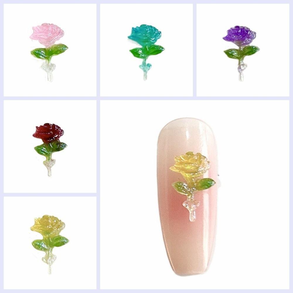 Mini Luminous Rose Resin Ornamen, Mini Luminous Rose Resin Ornamen, Bunga Yang Indah Resin Flatback Rose Nail Perhiasan Telepon Shell Dekorasi