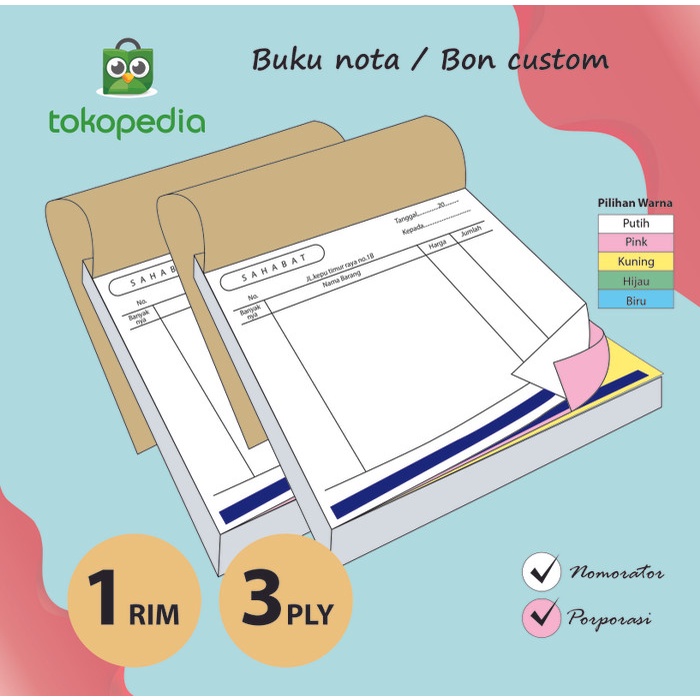 

✨BISA COD✨ -CETAK NOTA 1 RIM 3 PLY / RANGKAP ( Custom NCR INVOICE BON ) 3ply 1rim