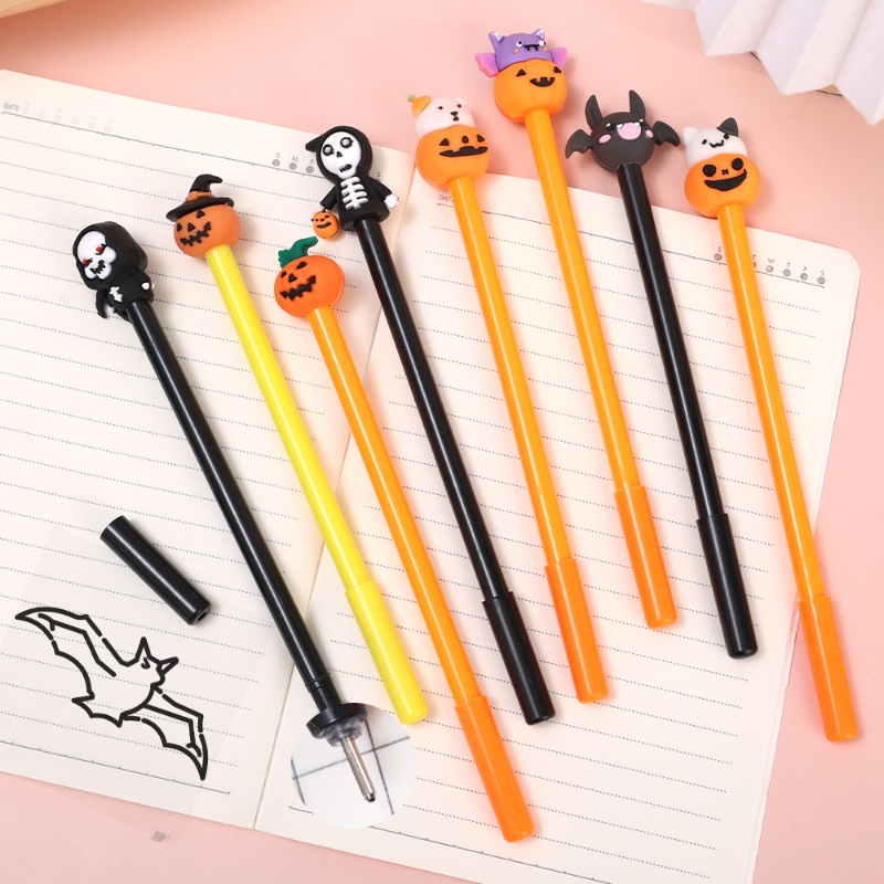 Hadiah Alat Tulis Sekolah Lucu Perlengkapan Menulis/Kreatif Halloween Labu Kelelawar Hantu Gel Pulpen/Pena Netral Tinta Hitam 0.5mm/pena Netral Kartun/