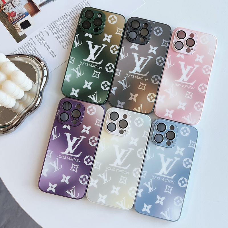 IPHONE Baru Warna-Warni LV Kasus Ponsel Untuk Iphone11 12 13 14 pro max anti-Sidik Jari Louis Vuitton co-branded Kaca Pelindung Kasus