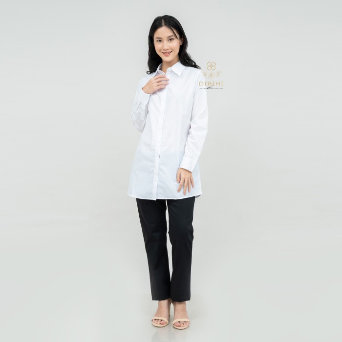 New Diskon Style Tunik Putih Polos | Kemeja Tunik Putih | Kemeja Putih Tunik - M
