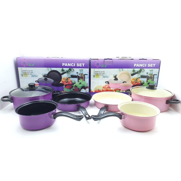 GOS -D307- Panci 3 Set Wajan Teflon Stainless Steel Cookware - Panci Wajan Set isi 3pcs