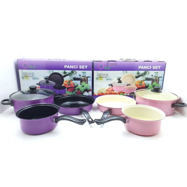 OS -D307- Panci 3 Set Wajan Teflon Stainless Steel Cookware - Panci Wajan Set isi 3pcs