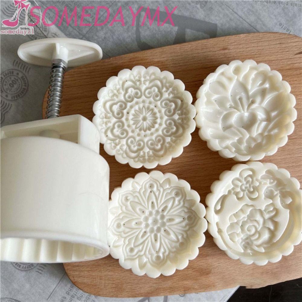 Cetakan Mooncake Bunga Bentuk Ma'amoul Plastik, Cetakan Mooncake Bunga Bentuk Ma'amoul Plastik, Oriental 150g Flower Shaped Hand Pressed Kitchen