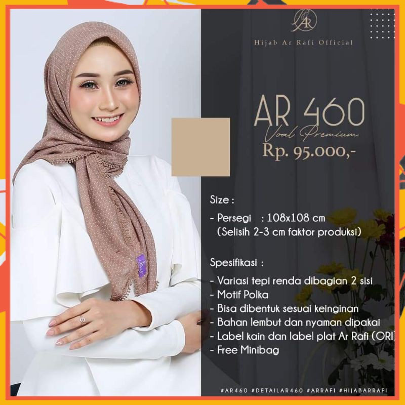 Jilbab Segi Empat Motif Polkadot Terbaru Hijab Arrafi AR 460 Promo