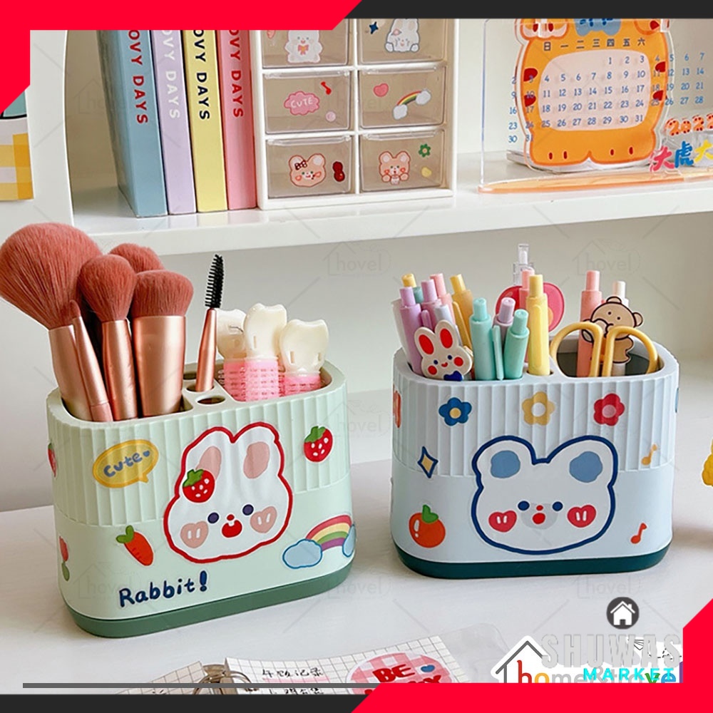

SHUWAS Kotak Tempat Pensil Putar Rak Alat Kosmetik Peralatan Kantor Desk Storage Organizer