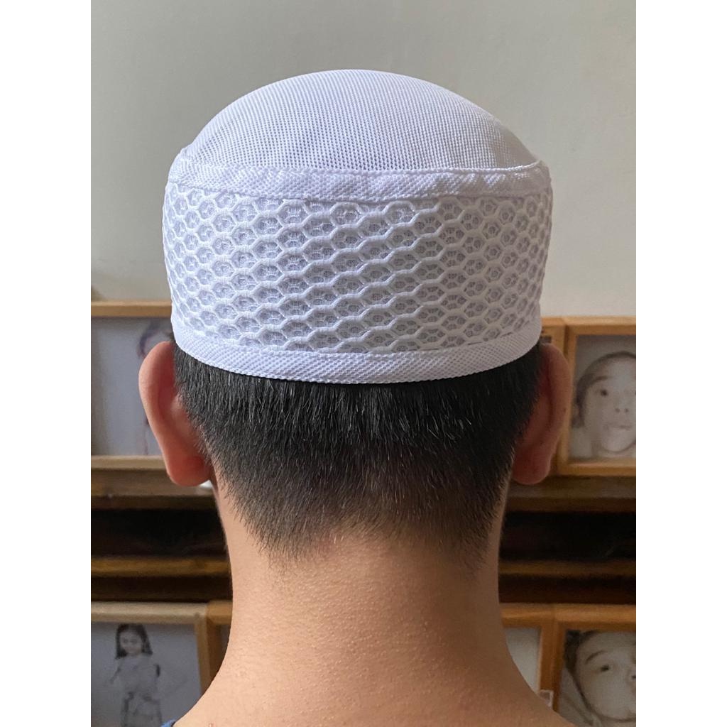 peci kopiah talibann putih polos motif lubang jaring gede harga terjangkau bagus