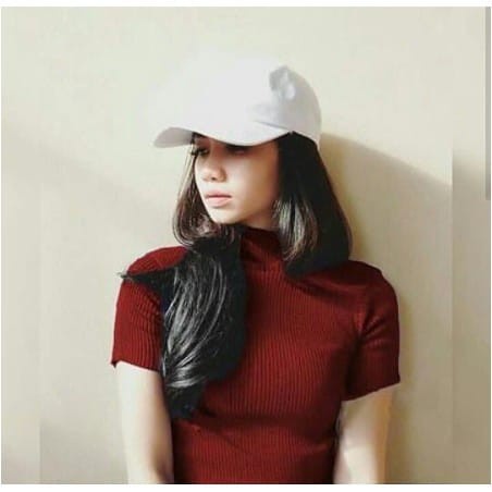 Promo - Kaos Turtleneck Rajut Wanita Lengan Pendek /Atasan Turtle Neck - Maroon - Sedia baju kaos tu