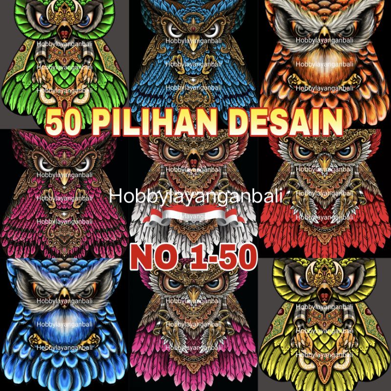 kain layangan celepuk bali ukuran lebar 1,5 meter 50 gambar cetak print kain burung hantu gambar 1 -