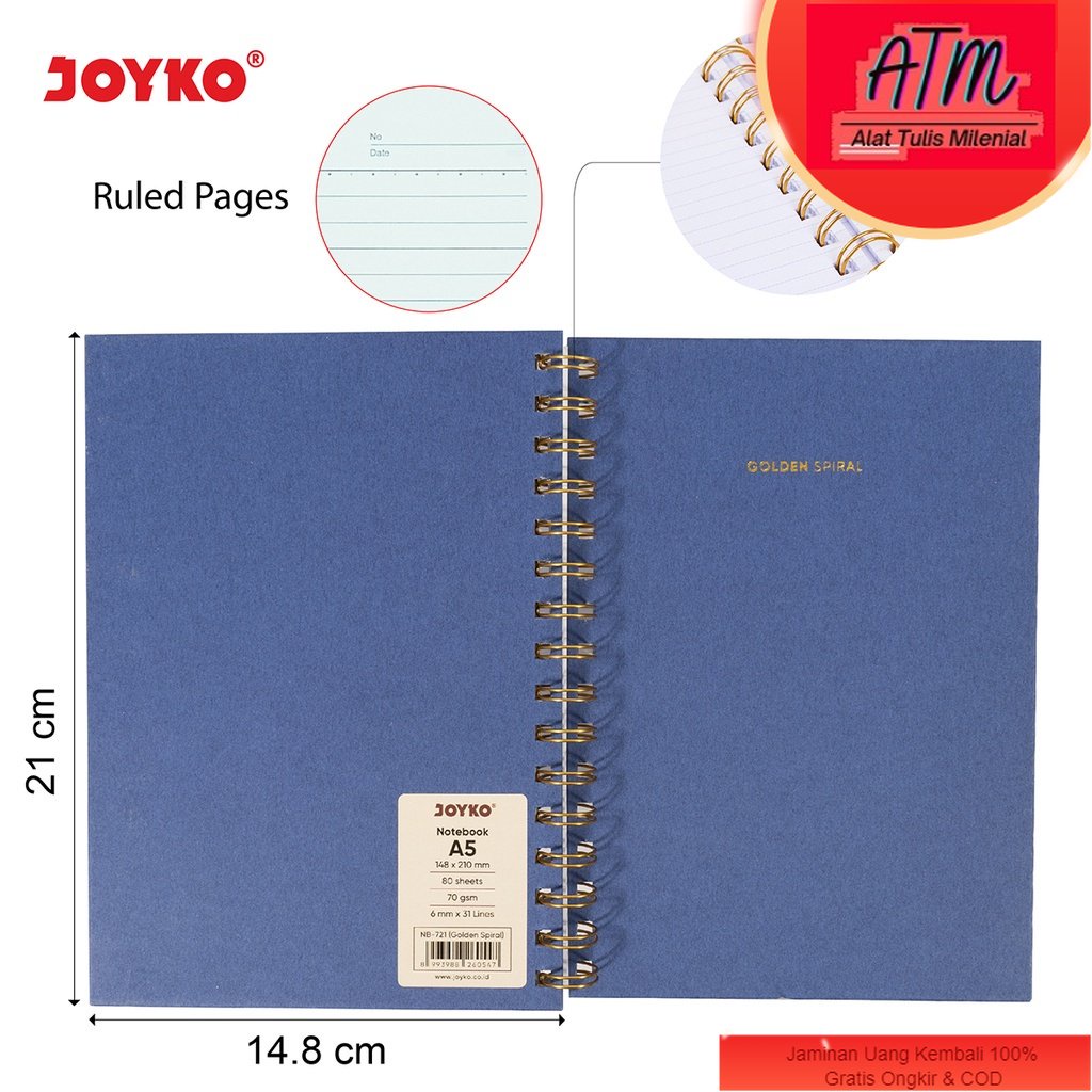 

Buku Tulis Catatan Bergaris Spiral Ruled Notebook Joyko NB-721 A5