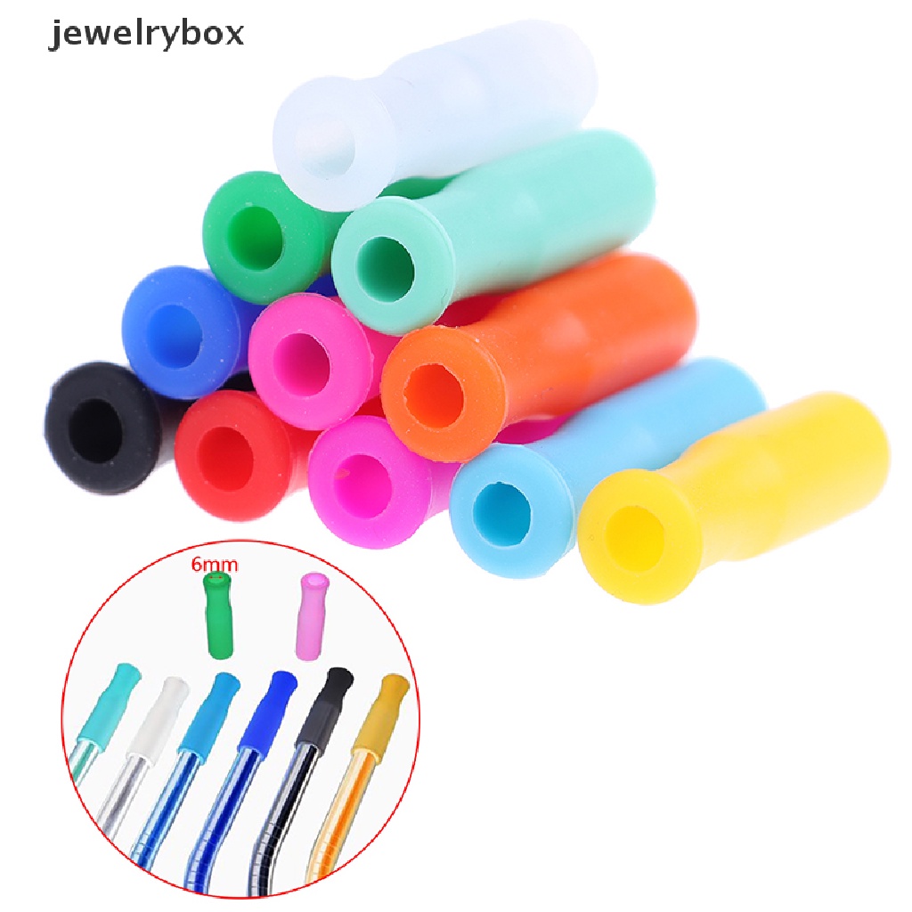 [jewelrybox] 10pcs Caps Anti-Melepuh Gigi Pelindung Bar, Reusable Stainless Steel Straw Food Grade Aksesoris Tips Silikon 6mm Silicone Nozzle Butik