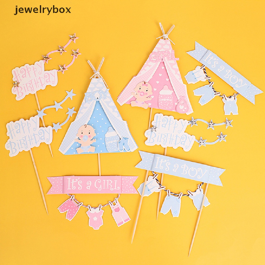 [jewelrybox] Blue Pink Girl Boy Tent Cake Topper Dekorasi Mengungkapkan Gender Pesta Kue Ulang Tahun Baby Shower Girl Kid Baptis Baptisan Cake Topper Butik
