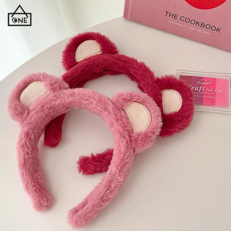 COD❤️Mewah Strawberry Bear Bando Wanita Cuci Muka Ikat Kepala Lucu Jepit Rambut Bulang-A.one