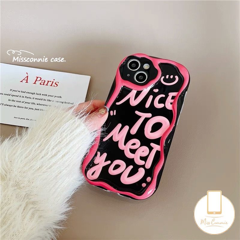 Ins Fashion Art Letter Case Kompatibel Untuk iPhone 7plus 11 12 14 13 Pro Max 7 8 6s 6 Plus XR X XS Max SE 2020 Lembut Tpu 3D Wavy Curved Edge Smile Shockproof Airbag Glossy Cover