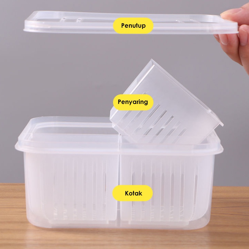 Tempat Penyimpanan Makanan dengan 4 Sekat dan Saringan untuk Buah dan Sayuran
