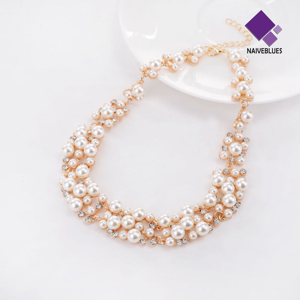 Naiveblue &gt; 2pcs/Set Perhiasan Pernikahan Mutiara Imitasi Multi Warna Mewah Halus Wanita Kalung