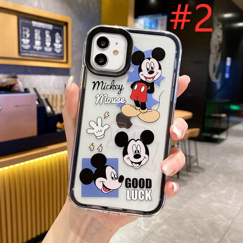 Fashion Happy Mickey Minnie 3in1 Wave Soft Case HP iP iPhone 14 13 12 11 Pro X XS XR Max 7 8 + Plus Good Luck FTD Casing Apple