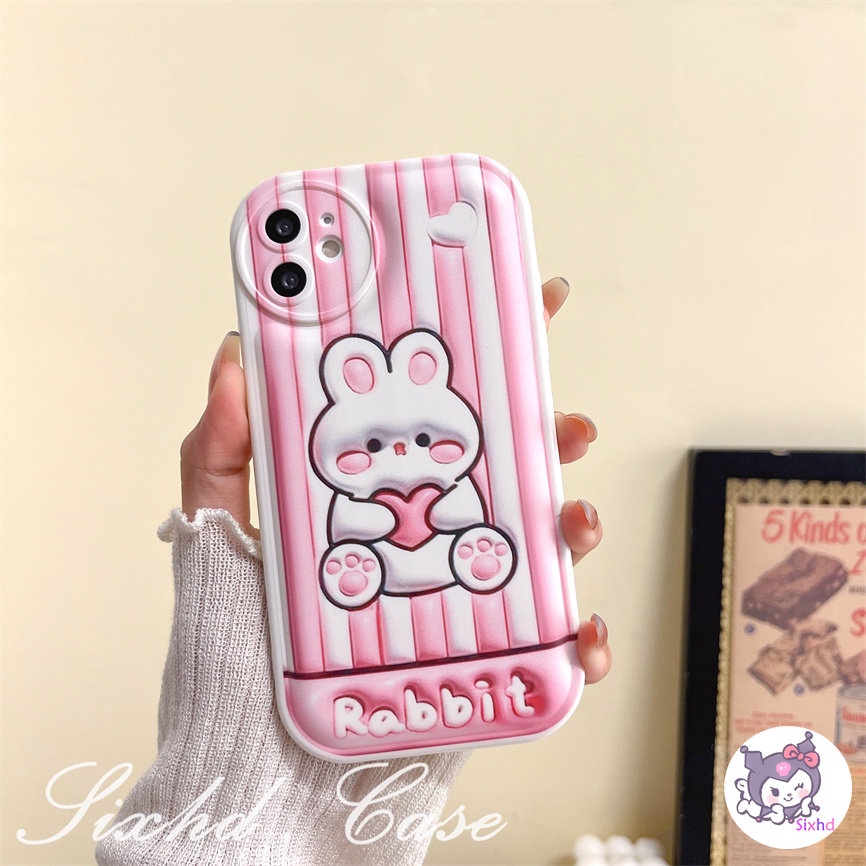 Case Vision 3D Untuk OPPO A78 A77s A95 A57 A55 A16 A15 A17 A17K A76 A96 A74 A54 A53 A33 A7 A5s A3s A15s A32 A31 A12 A94 A93 A92 A77 A52 Reno 8T 8Z 7Z Love Rabbit Telepon Lucu Soft Cover