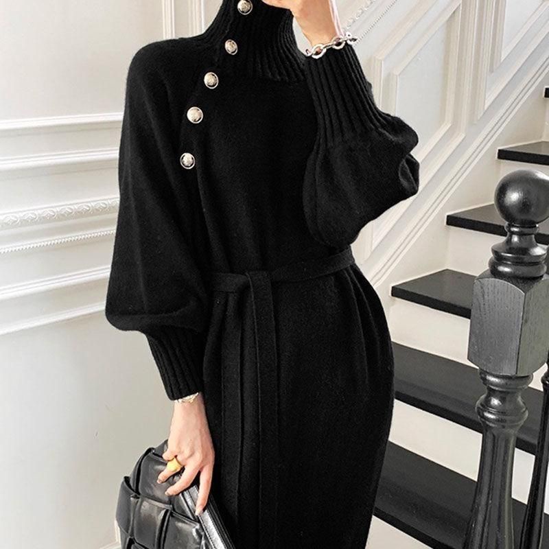 IMPORT HAE RA WOMAN KNIT WINTER LONG DRESS HIGH NECK BAJU TERUSAN PANJANG RAJUT WANITA MUSIM DINGIN