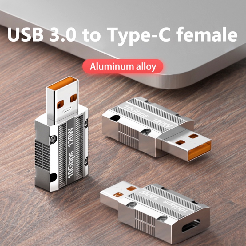 Adaptor Cas Tipe-C Ke USB3.0/10Gbps Adaptor Mini 120W Kecepatan Tinggi Bahan Zinc Alloy Dengan Lubang Kunci Untuk Laptop Tablet Ponsel
