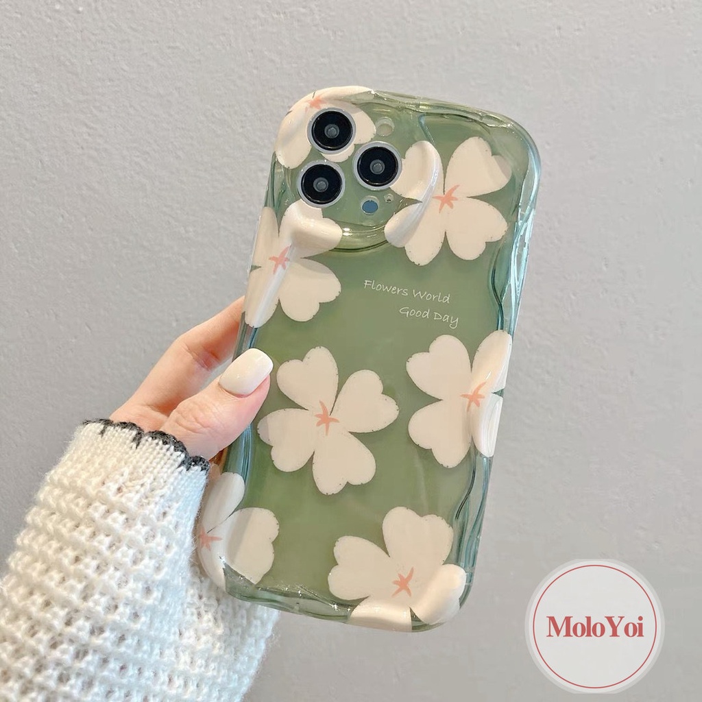 IPHONE Case Bunga Kompatibel Untuk Iphone11 14 13 12 Pro Max XR 6s 6 7 8 Plus 7plus X XS Max SE 2020 3D Wavy Curved Edge Fresh Flowers Tpu Lembut Shockproof Airbag Glossy Back Cover