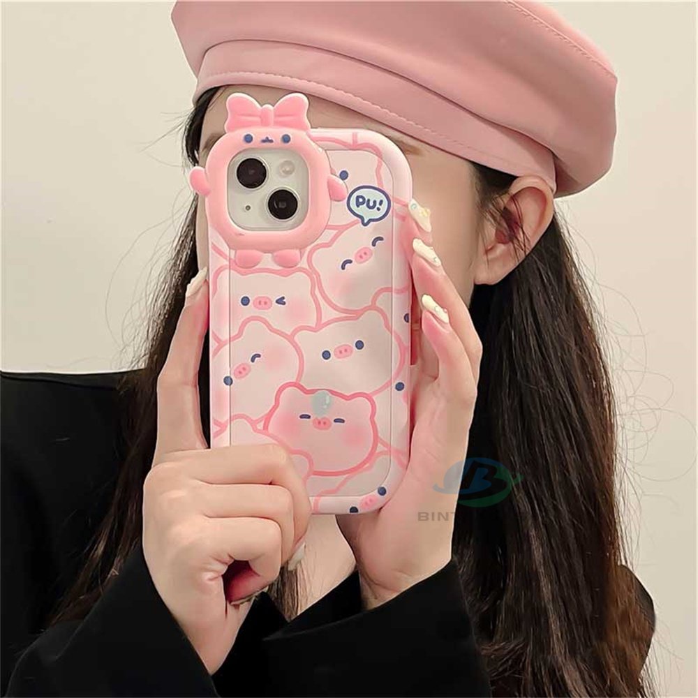 IPHONE Case Kompatibel Untuk Iphone14 Pro Max IPhone13 Pro Max IPhone11 IPhone12 IPhoneXR XS 6 6S 78 Plus SE 2020 Kartun Lucu Blusher Babi Monster Kecil Frame Lensa Phone Case Binteacase