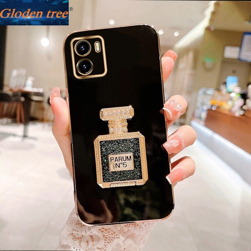 Casing Case Pohon Gloden Untuk vivo Y15S Y15A Y15 Y16 Y17 Y19 vivo Y16 Case Dengan Botol Parfum Kickstand Lipat Cakupan Penuh Casing Kamera