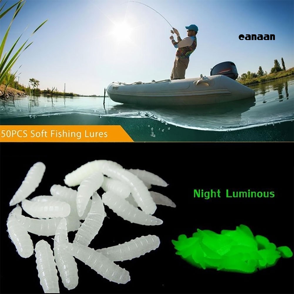 Cnn-1.6cm Sea Night Glow Pesca 50pcs Pemikat Pancing Maggot Grub Umpan Lembut Cacing Noctilucent Luminous H11759|26501perlengkapan Mancing