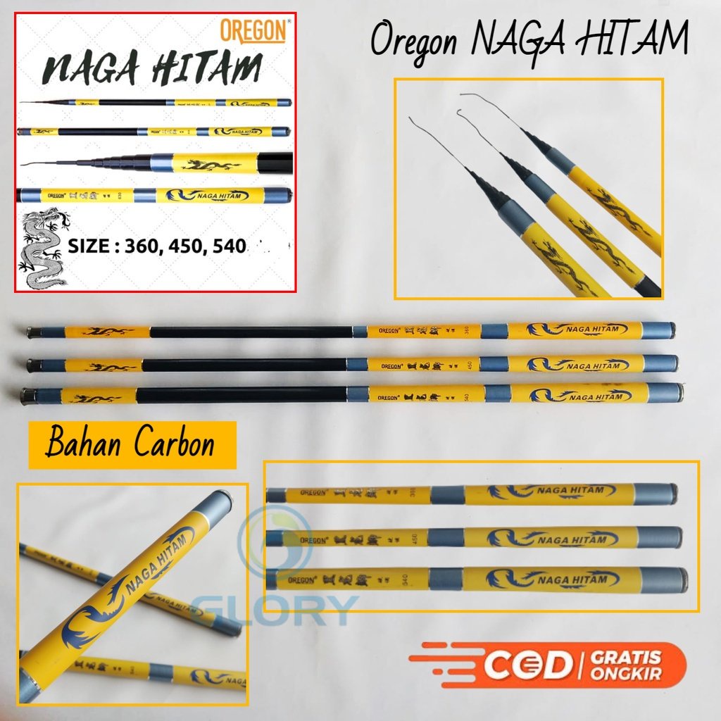 Joran Tegek Ruas Panjang Dan Set Kolong Oregon Naga Hitam 180 210 240 270 300 360 450 540 Bahan Carb