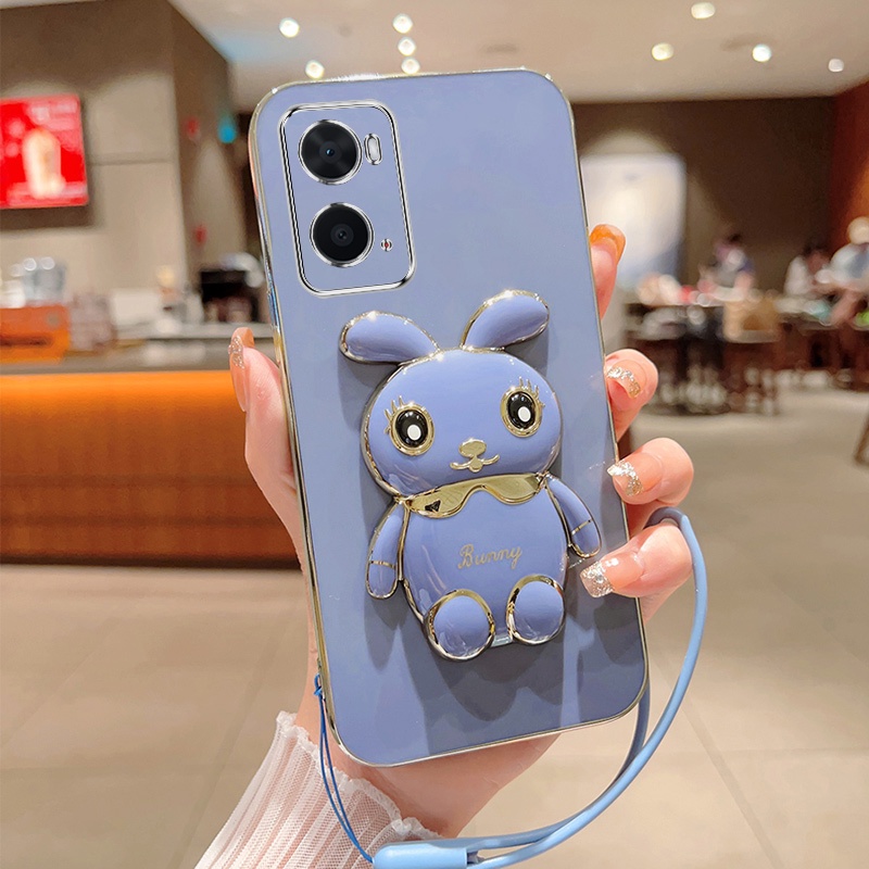 Andyh Case Handphone Untuk OPPO A36 A76 Kartun Lucu Kelinci Kecil Tepi Lurus Shell Lembut Mengirim lanyard Silikon