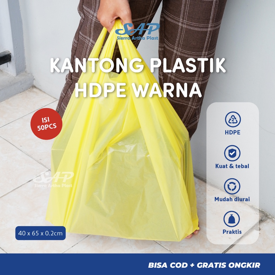 Kantong Kresek Warna Plastik HDPE | HD Warna | Tas Plastik Warna uk. 40x65 isi 50 lembar