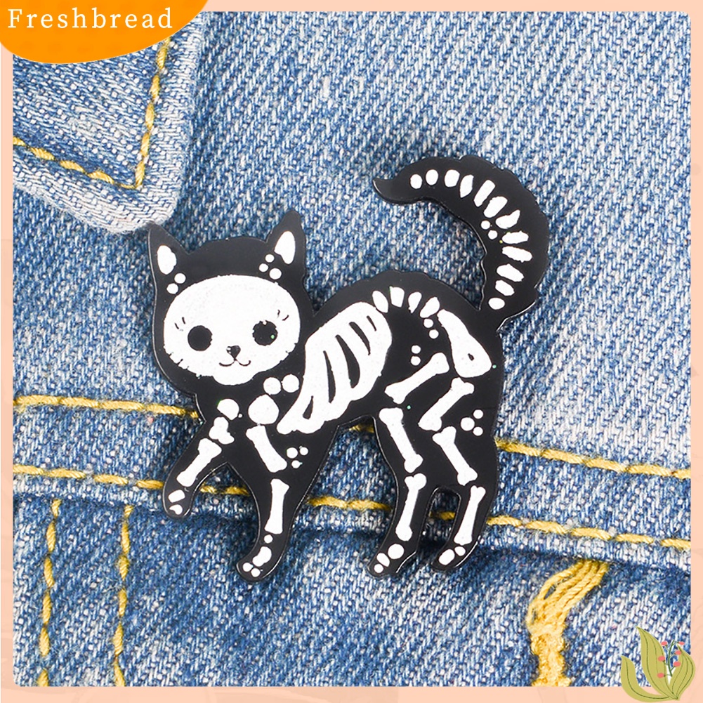 &lt; Freshbread &gt; Kreatif Unisex Kucing Kerangka Enamel Bros Pin Lencana Jaket Jeans Kerah Dekor