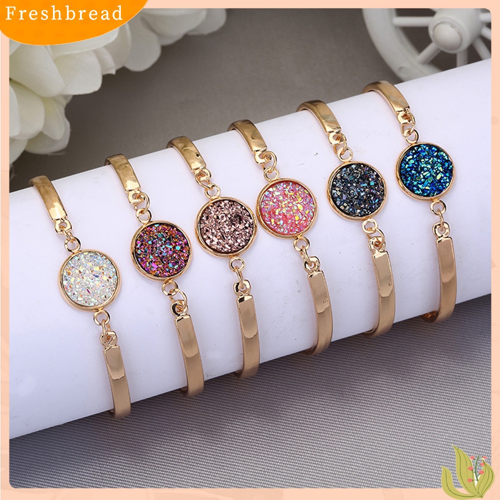 &lt; Freshbread &gt; Fashion Gelang Batu Geode Alami Perhiasan Berlian Imitasi Pave Wanita Gelang Hadiah