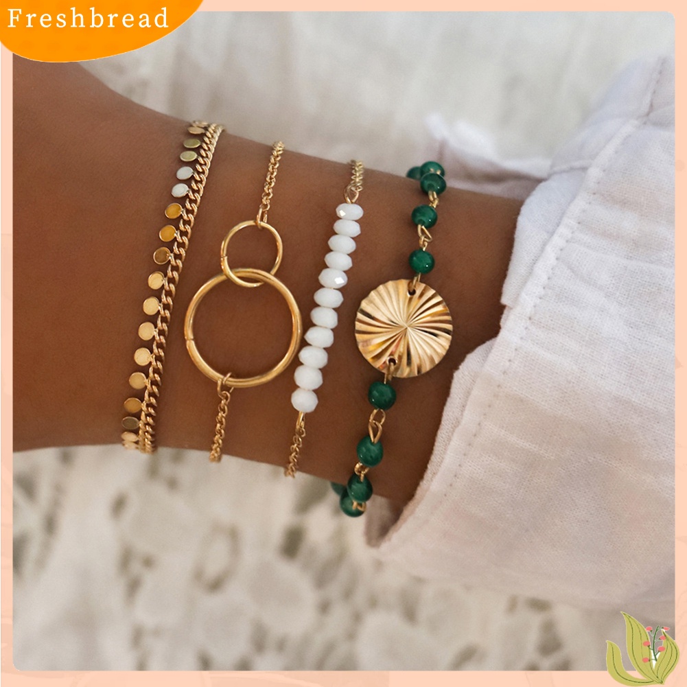 &lt; Freshbread &gt; 4Pcs/Set Fashion Wanita Manik-Manik Payet Pesona Rantai Gelang Bangle Perhiasan Hadiah