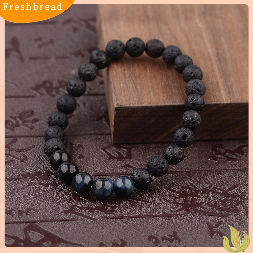 &lt; Freshbread &gt; Unisex Sederhana Batu Alam Tiger Eye Manik-Manik Penyembuhan Gelang Perhiasan Elastis